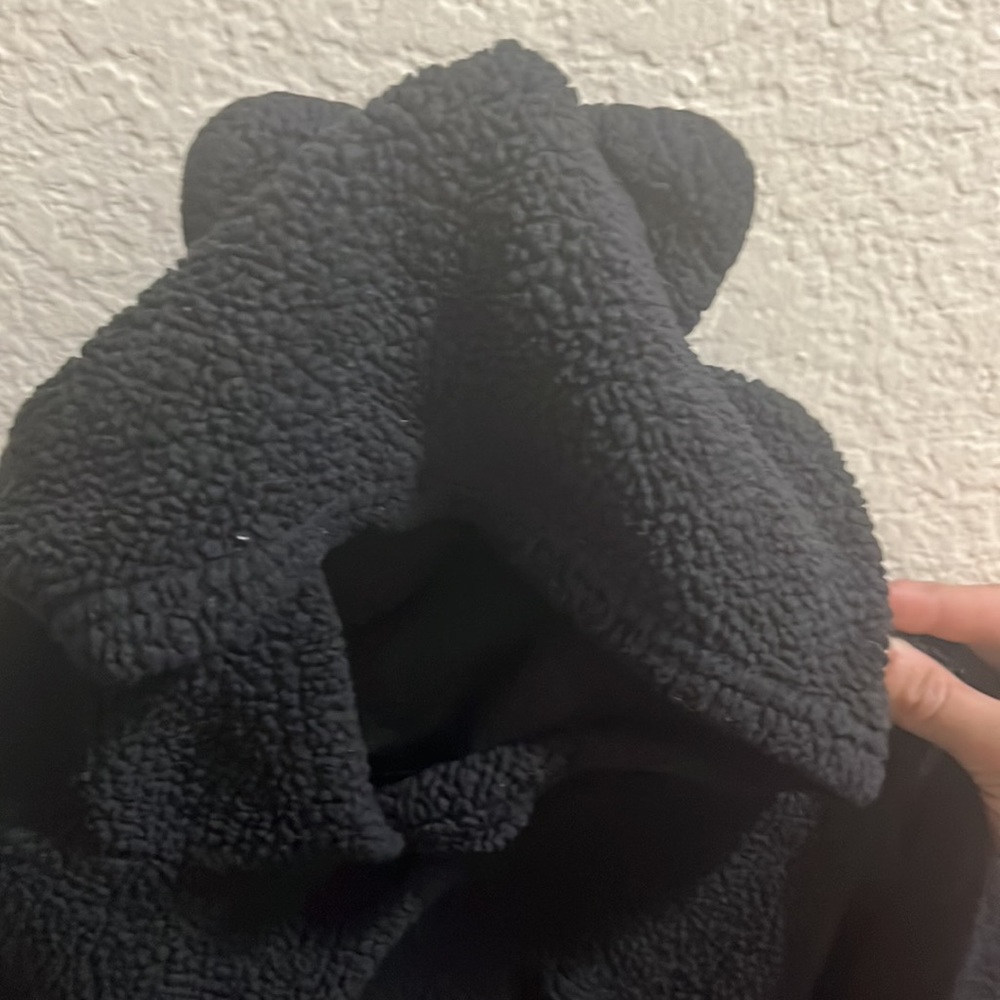 Black cropped Shein sweater with cat ears on the hood